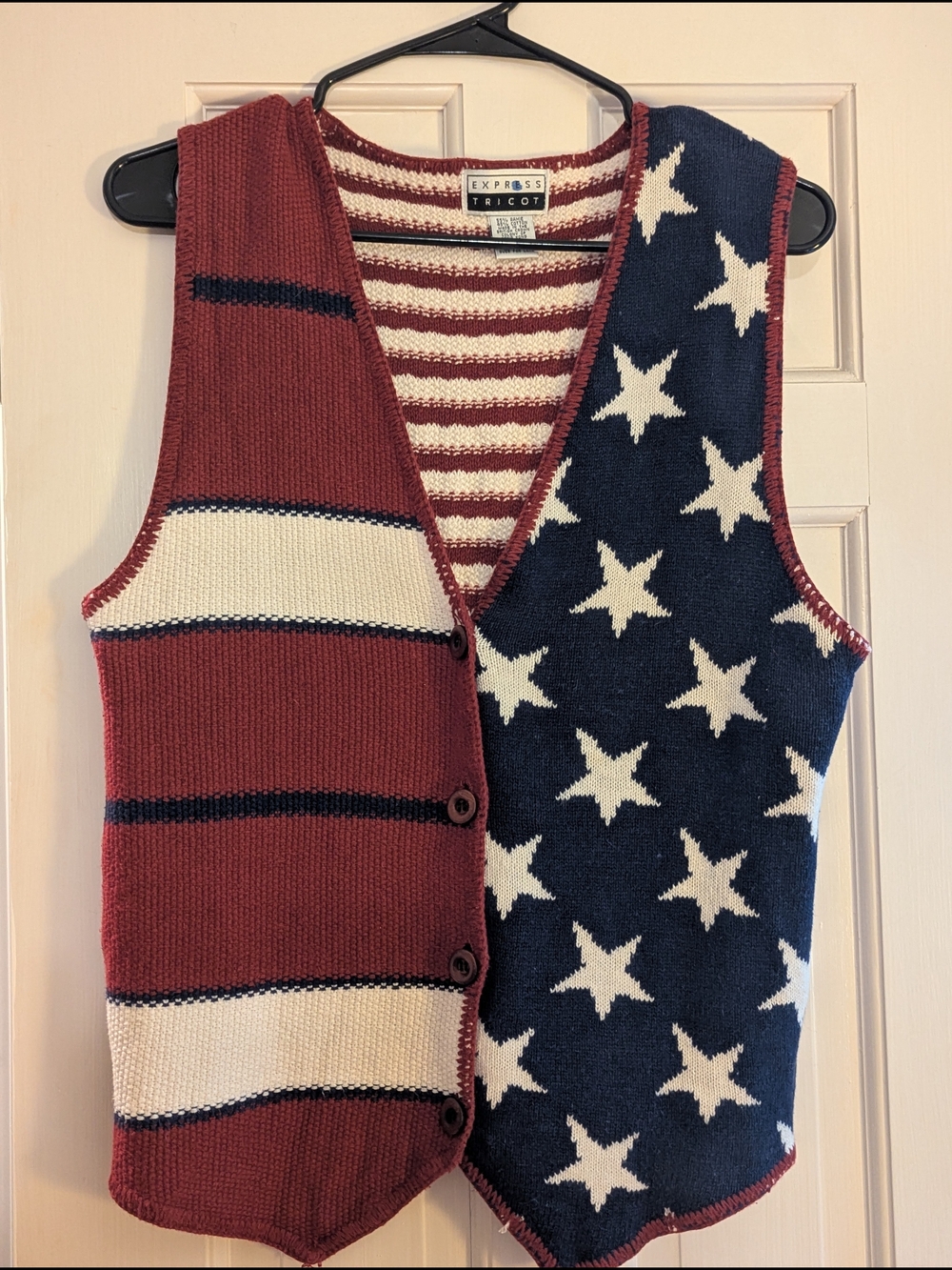Express Tricot Striped Knit Sweater Vest - American flag